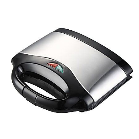 MegaChef Electric Nonstick Panini Press Grill And Sandwich Maker, 3-1/2”H x 9-3/16”W x 8-1/2”D, Silver/Black