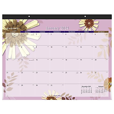 2024 AT-A-GLANCE® Paper Flowers Monthly Desk Pad Calendar, 21-3/4" x 17", January To December 2024, 5035