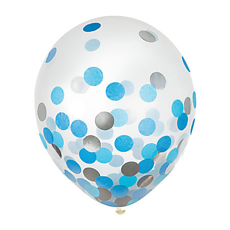 Amscan 12" Confetti Balloons, Blue/Silver, 6 Balloons Per Pack, Set Of 4 Packs
