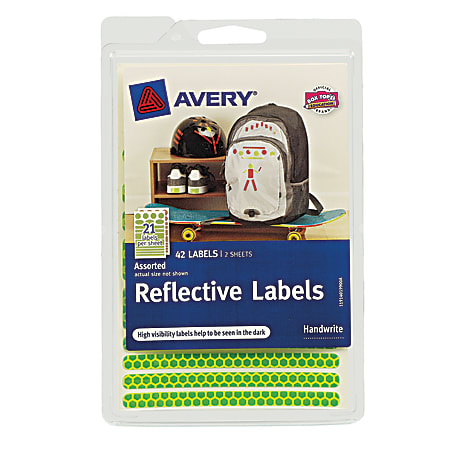 Avery® Permanent Self-Adhesive Reflective Stickers, 40199, 21 Labels Per Sheet, Assorted Colors, Pack Of 42