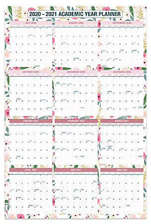 Office Depot® Brand Reversible Erasable Academic/Regular Year Wall Calendar, 24" x 36", Floral, July 2020 To June 2021/January To December 2021, ODUS1933-033