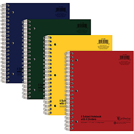 Ampad Oxford College - Ruled 5 - subject Notebook - Letter - 240 Sheets - Twin Wirebound Red Margin - 8 1/2" x 11" - White Paper - Assorted Cover - Rigid, Divider, Hard Cover, Divider, Subject - Recycled - 1 Each