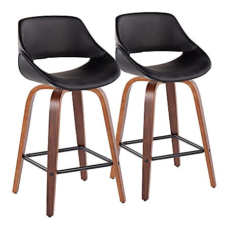 LumiSource Fabrico Counter Stools, Black/Walnut/Square Black Footrest, Set Of 2 Stools