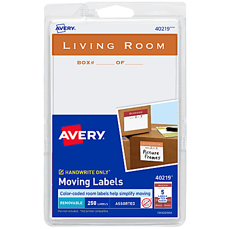 Avery® Removable Moving Labels, 40219, Assorted Sizes, White, Pack Of 218