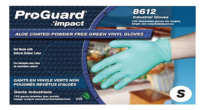 ProGuard Plus Aloe Coated Disposable Vinyl Powder Free General Purpose Gloves - Small Size - Vinyl - Green - Powder-free, Disposable, Beaded Cuff, Ambidextrous, Durable, Comfortable - For Food Handling, Cleaning, Painting, Manufacturing, Assembling -