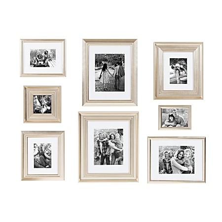 Uniek Kate And Laurel Odessa Gallery Wall Frame Set, 6-5/16” x 6-1/2”, Champagne Gold, Set Of 8