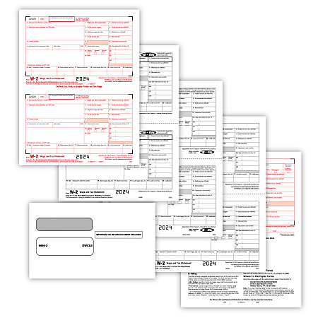 ComplyRight® W-2 Tax Forms Set, 8-Part, 2-Up, Copies A, B, C, D, Laser, 8-1/2" x 11", Pack Of 100 Forms And Envelopes