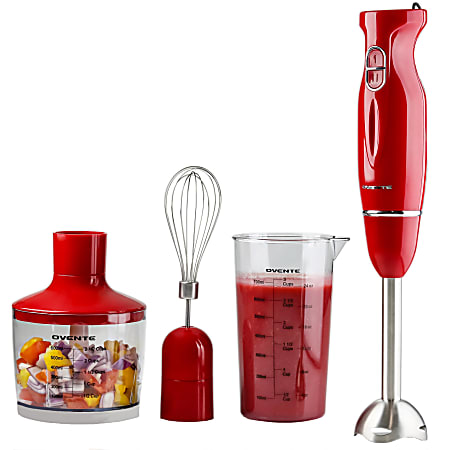 Ovente HS565B Immersion Hand Blender Set, 15-7/16" x 2-1/2", Red