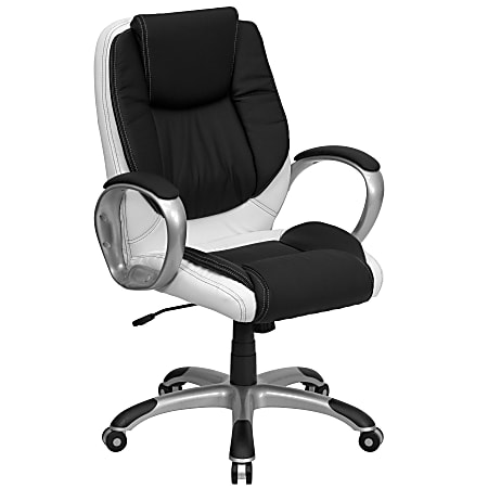 Flash Furniture LeatherSoft™ Faux Leather Mid-Back Swivel Chair, Black/White/Titanium