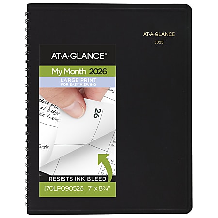 AT-A-GLANCE® Large Print 2026 Monthly Planner, Black, Medium, 7" x 8 3/4"