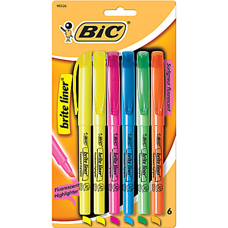 BIC® Brite Liner® Highlighters, Assorted Colors, Box Of 6