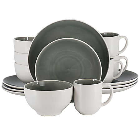 Gibson Elite Serenity Crackle Glazed 16-Piece Stoneware Dinnerware Set, Gray/White