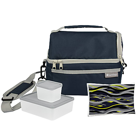 Bentology 4-Piece Lunch Kit With Dual-Compartment Tote, Night, Blue/Gray