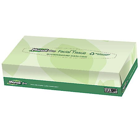 Marcal® Pro 2-Ply Facial Tissues, 100% Recycled, White, Box Of 100, 30 Boxes Per Case
