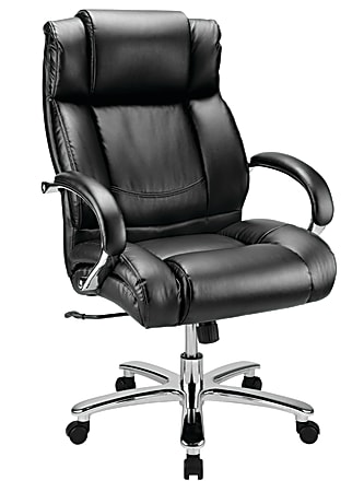 WorkPro® 15000 Big & Tall Bonded Leather High-Back Chair, Black/Silver