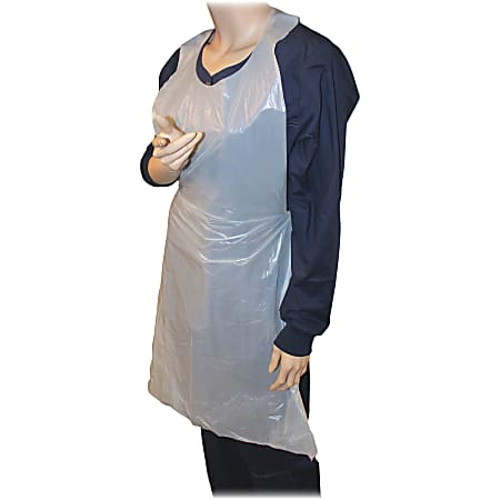 Genuine Joe 50" Disposable Poly Apron - Polyethylene, Polyethylene - For Food Handling, Manufacturing - White - 10 / Carton