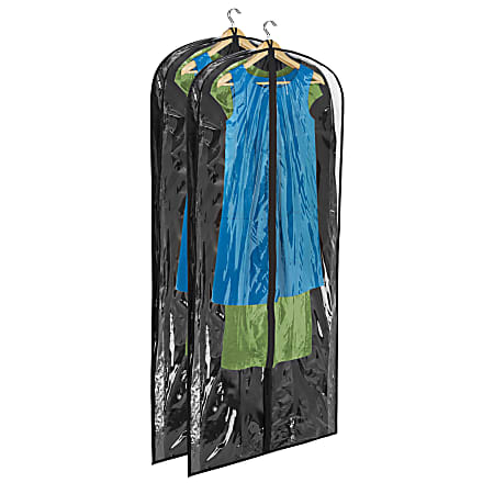 Honey-Can-Do Hanging Garment Dress Storage Bags, 60"H x 24"W x 3"D, Black, Pack Of 2