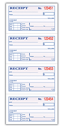 Adams&reg; Carbonless 2-Part Money/Rent Receipt Book, 5 1/4" x 11", Book Of 200 Sets