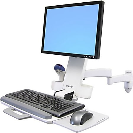 Ergotron 200 Series - Mounting kit (articulating arm, barcode scanner holder, keyboard tray with left/right mouse tray) - for LCD display / PC equipment - steel - white - screen size: up to 24" - wall-mountable