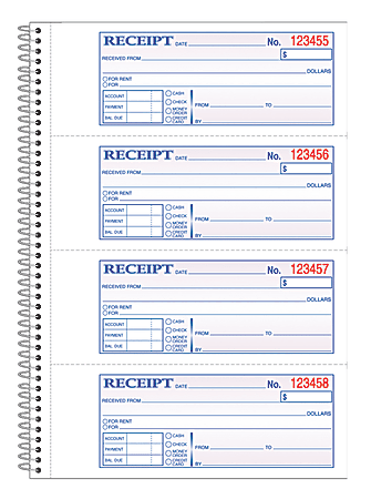 Adams® Carbonless 2-Part Spiral Money/Rent Receipt Book, 7 5/8" x 11", Book Of 200 Sets