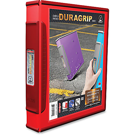 Storex Dura Grip View 3-Ring Binder, 1" D-Rings, Red