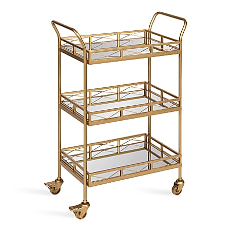 Kate and Laurel Ketia Glam 3-Tier Metal Bar Cart, 35"H x 23"W x 13"D, Gold