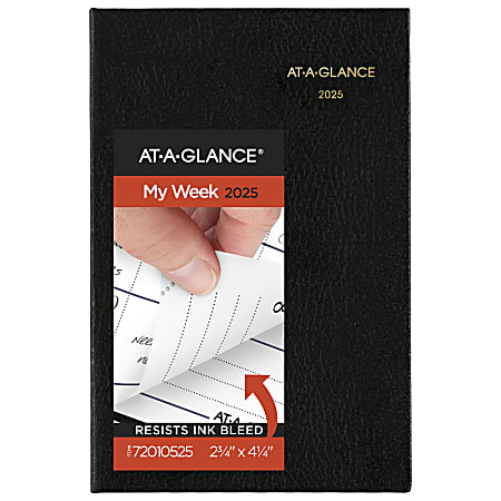 2025 AT-A-GLANCE® Fine Diary® Weekly/Monthly Diary, 2-3/4" x 4-1/4", Black, January To December, 720105