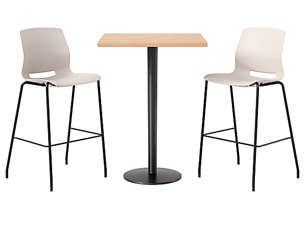 KFI Studios Proof Bistro Square Pedestal Table With Imme Bar Stools, Includes 4 Stools, 43-1/2”H x 30”W x 30”D, Maple Top/Black Base/Moonbeam Chairs