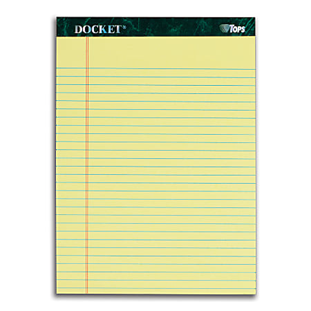 TOPS™ Docket® Perforated Writing Pads, 8 1/2" x 11 3/4", Legal Ruled, 50 Sheets, Canary, Pack Of 3 Pads