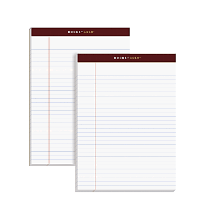 TOPS™ Double Docket™ Gold Perforated Writing Pads, 8 1/2" x 11 3/4", Legal Ruled, 200 Pages (100 Sheets), White, Pack Of 2