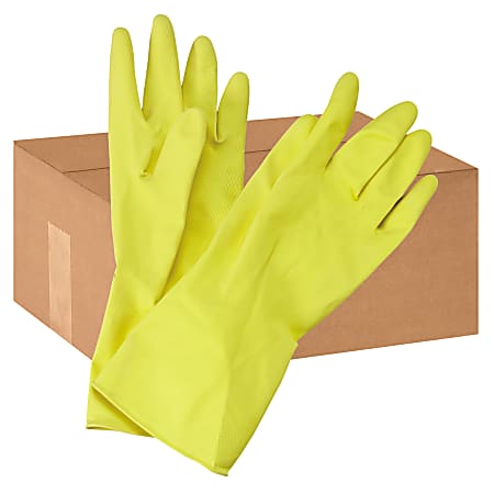 Boardwalk Flock-Lined Latex Cleaning Gloves, Medium, Yellow, Pack Of 12 Pairs