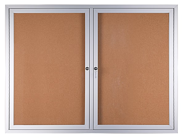 WorkPro® Enclosed Double-Door Cork Bulletin Board, 36" x