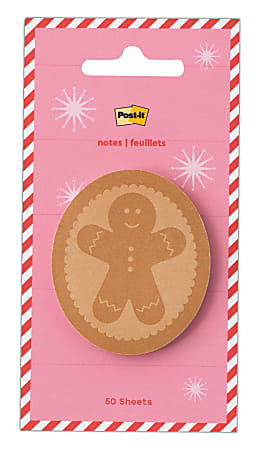 Post-it® Jingle Sticky Notes, Gingerbread Man Design, 2" x 2.4", 1 Gingerbread Shaped Christmas Themed Cute Sticky Note Pad, 50 Sheets/Pad