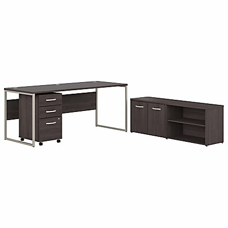 Bush® Business Furniture Hybrid 72"W x 30"D Computer Table Desk With Storage And Mobile File Cabinet, Storm Gray, Standard Delivery
