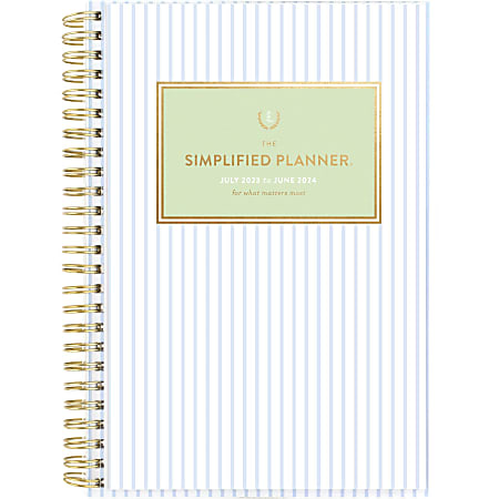 2023-2024 Simplified by Emily Ley for AT-A-GLANCE® Customizable Weekly/Monthly Planner, 5-1/2"x8", Carolina Stripe, July 2023 to June 2024, EL11-201A