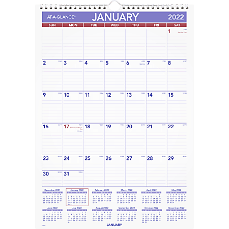 AT-A-GLANCE® Monthly Wall Calendar, 12" x 17", Purple/Red, January To December 2022, PM228