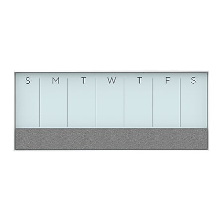 U Brands Glass Dry-Erase Weekly Calendar, 14 1/4" x 35", White Board, White Aluminum Frame