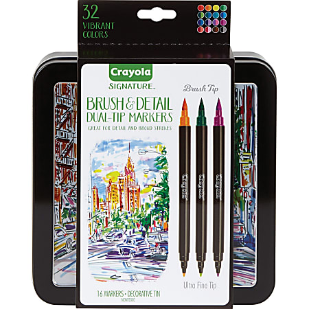 Crayola Brush & Detail Dual Tip Markers - Ultra Fine Marker Point - Brush  Marker Point Style - 16 / Set