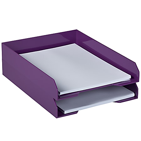 JAM Paper® Stackable Paper Trays, 2"H x 9-3/4"W x 12-1/2"D, Purple, Pack Of 2 Trays