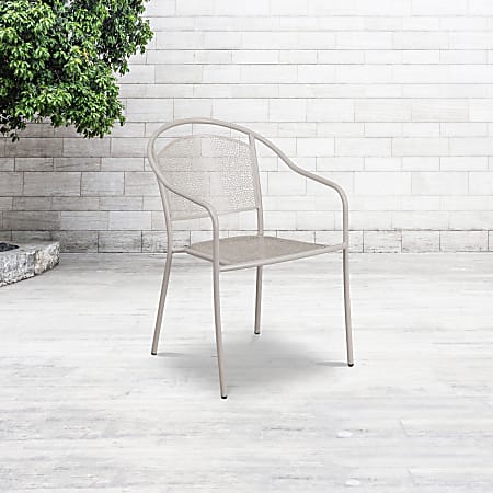 Flash Furniture Oia Indoor/Outdoor Steel Patio Armchair with Round Back, Light Gray