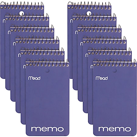 Mead Wirebound Memo Book - 60 Sheets - 120 Pages - Wire Bound - College Ruled - 3" x 5" - White Paper - Assorted Cover - Cardboard Cover - Stiff-back, Hole-punched - 12 / Pack