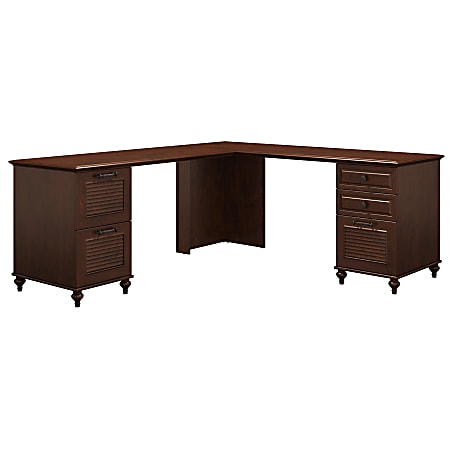 kathy ireland® Home by Bush Furniture Volcano Dusk L-Shaped Desk With 2 Pedestals, Coastal Cherry, Standard Delivery