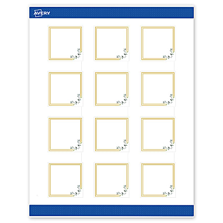 Avery® Print-To-The-Edge Labels & Sure Feed®, S00-DMS-PRWMP10, 2" x 2", Matte White, Preprinted Double Gold Border & Floral Design, Pack Of 120