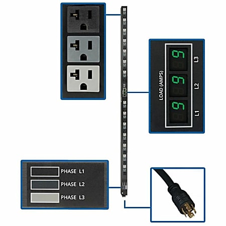 Tripp Lite PDU 3-Phase Metered 120V 5.7 kW 42 5-15/20R L21-20P 0URM, PDU3MV6L2120LV