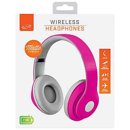 iLive 40mm Driver Wireless Headphones With Rubberized Coating, Neon Pink, IAHB48MNP