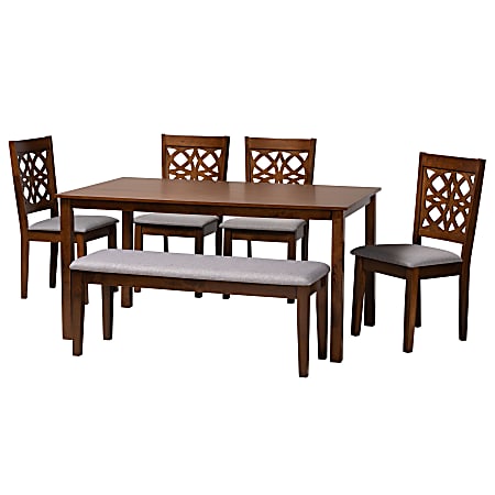 Baxton Studio Abigail Modern Fabric/Finished Wood 6-Piece Dining Set, Gray/Walnut Brown