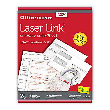 Office Depot® Brand 6-Part W-2/4-Part 1099 Laser Form Sets And Envelopes With LaserLink Software, 8-1/2" x 11", Pack Of 50 Forms