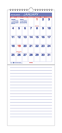 AT-A-GLANCE® 30% Recycled Monthly Mini Wall Calendar, 6 1/2" x 15", January-December 2014
