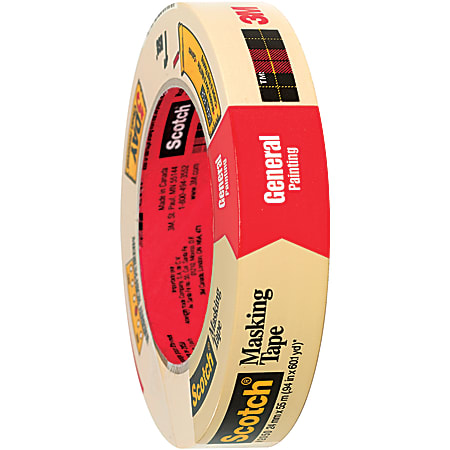 3M™ 2050 Masking Tape, 3" Core, 1" x 180', Natural, Pack Of 12