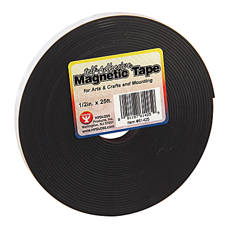 Hygloss Magnetic Tape, 0.5" x 8.33 Yd., Black, Pack Of 3